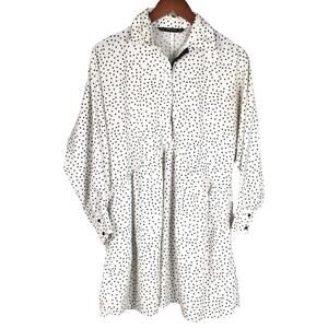 Zara Shirt Dress‎ Polka Dot Long Sleeve White Black Women's XS Pockets Relaxed